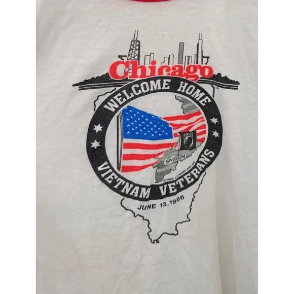Vintage Screen Stars Vietnam War Chicago Welcome T-ShirtSz L SEE MEASUREMENTS